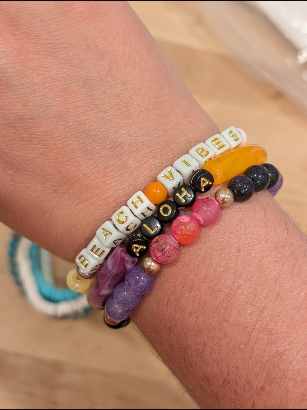 Bead Letter Stack Bracelet Set - Beach Vibes & Aloha